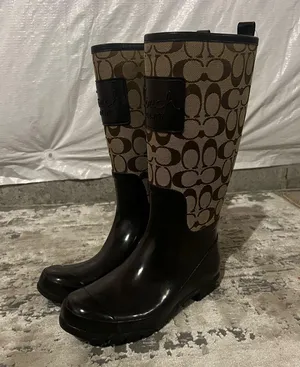 Coach Brown Rubber Logo Rain Boots Size 6 US thumbnail 1