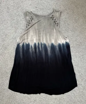 American Eagle Outfitters Soft & Sexy Gray-to-Black Ombré Lace-Up Tank thumbnail 1