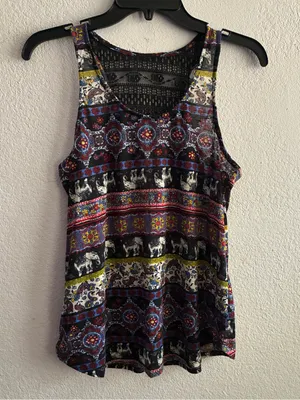 Self Esteem Bohemian Print Race Back Tank Multicolor L thumbnail 6