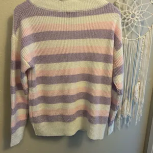 Andrée Women's V-Neck Sweater - Purple, Pink, and Cream Stripes thumbnail 2
