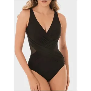 Miraclesuit Illusionists Crossover One Piece Swimsuit Black Slimming Womens US 8 thumbnail 3
