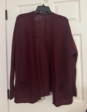 American Eagle Outfitters Burgundy Cardigan with Pockets and Button Closure thumbnail 1