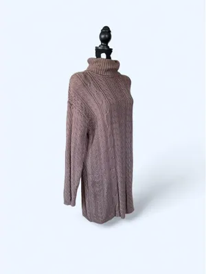 Vintage 90s Lord & Taylor Luxury Cable Knit Turtleneck Sweater Dress size small thumbnail 3