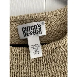Chico's Design Silk Blend Knit Sweater Womens Size L 2 Tan‎ Beige Vtg Crewneck thumbnail 3