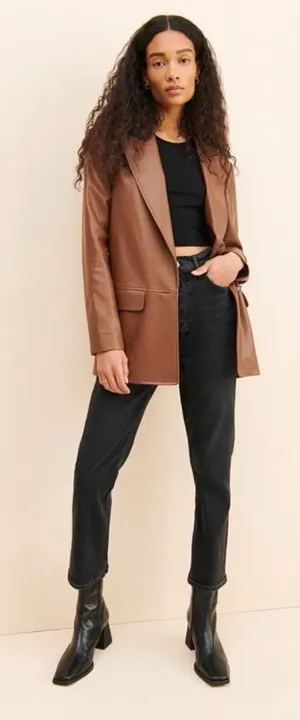 Hutch Anthropologie Faux Leather Single Button Blazer Jacket Brown‎ Size Medium thumbnail 1