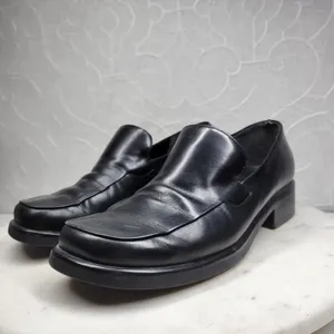 Franco Sarto Bocca Leather Block Heel Loafers 8.5 Black Square Toe Y2K Office thumbnail 3