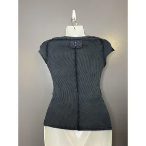 We The Free Shirt Womens XS Gray Ribbed Cap Sleeve Crew Neck Knit Stretch Top thumbnail 6