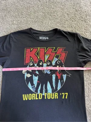 KISS World Tour ’77 Graphic Band Tee Black Medium Vintage Style Cotton Shirt thumbnail 5