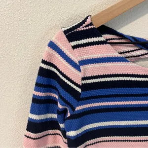 Lilly Pulitzer Bay Dress Striped Blue Pink Textured Stretch Mini Twisted‎ Cutout thumbnail 4