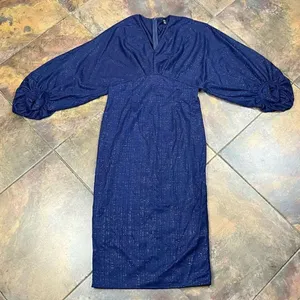 Shein Navy Blue Shimmery Long Puff Sleeve Evening Gown XL thumbnail 5