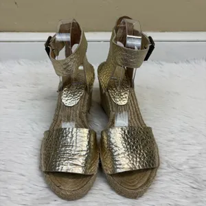 J. Crew Corsica Metallic Gold Espadrille Wedge Sandals Size 7 thumbnail 3