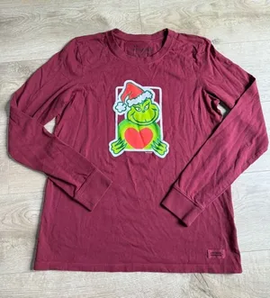 EUC Life Is Good Grinch with heart crusher tee long sleeve classic fit size M thumbnail 1