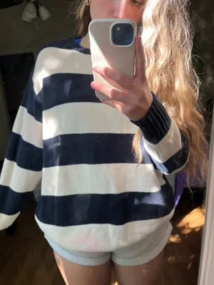 Brandy Melville Sweater Striped Knit Navy White thumbnail 3
