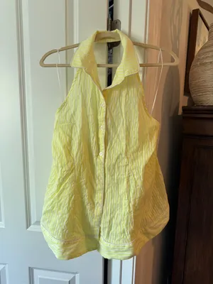 Anthropologie Button-Front Halter Swing Blouse yellow white stripe‎ halter top thumbnail 4