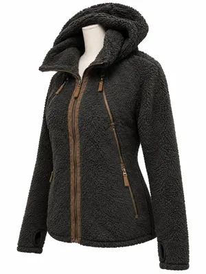KÜHL Black Charcoal Sherpa Fleece Hooded Jacket Zip Front Size L thumbnail 2