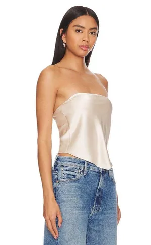 HEARTLOOM Monico Top in Oyster Medium New Womens Strapless Satin Tank thumbnail 3