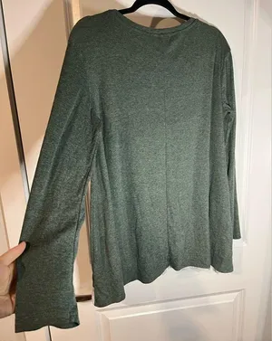 Sanifer Dark Olive Green Elongated Blouse Trimmed in White Lace - Size XL thumbnail 5