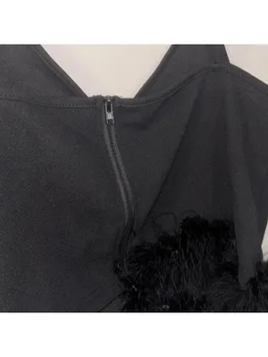 Black Spaghetti Strap Crop Top Boa Fur Trim Holiday Party Club Festival thumbnail 5