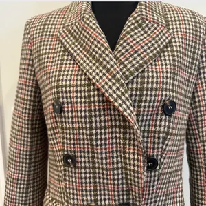 Brown and pink plaid double breast blazer jacket size 0 thumbnail 3