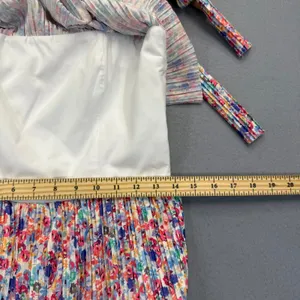 Amanda Uprichard Floral Pleated Romper Tie Shoulder Square Neck Multicolor M thumbnail 4