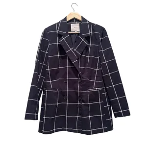 Ichi Tamilla Windowpane Navy Blue‎ Blazer Jacket Size Small Business Casual thumbnail 2