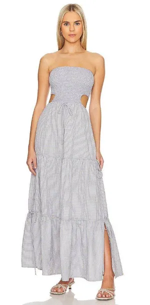 Rays for Days Kelle Cut Out Maxi Dress Coastal Cool Gingham Womens Size Medium thumbnail 1