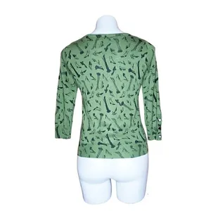 Twelve By Twelve Los Angeles Medium Green Shoe Print Cardigan Sweater Top Knit thumbnail 3