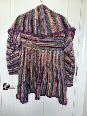 Multicolor Striped Open Sweater Cardigan Purple Size undefined thumbnail 2