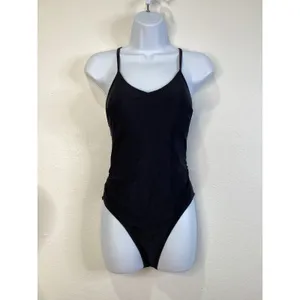 Cupshe Womens Black O-Ring Cutout One‎ Piece Swimsuit Ruched High Leg S NEW thumbnail 3