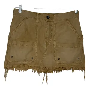 Free People Utility Cargo Mini Skirt Size 27 Brown Distressed Raw Hem thumbnail 2
