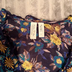 Meadow Rue Anthropologie Floral Embroidered Peplum Blouse Navy Blue‎ Small thumbnail 3