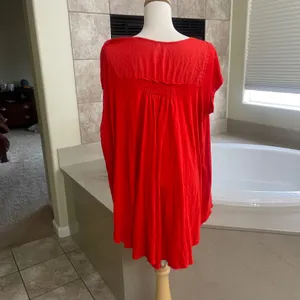 Free People Red Linen Blend Smocked Button Front Tunic Top boho Womens Small thumbnail 2