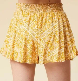 Altar’d State‎ Gold and White Flowy Stretchy Pull On Boho Shorts thumbnail 1