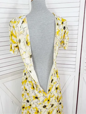 Hugo Buscati Floral Silk‎ Dress Yellow Size 6 Fit Flare Retro Twee Summer thumbnail 7