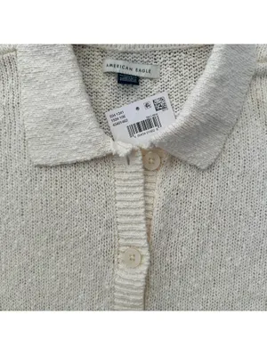 AE Cotton Short-Sleeve Collared Button-Up Cardigan American Eagle Cream NWT XL thumbnail 8