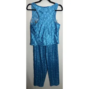Morgan Taylor Intimates Pajama Set Women’s Small Blue Satin Snakeskin Pants/Tank thumbnail 2