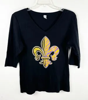 KAVIO Classic Black 3/4 Sleeves Saints LSU Fleur De Lis Top, Size XL Football thumbnail 1