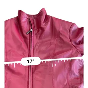 Siena Women's Red Leather Jacket Small Zip Front Moto Biker Coat Lined Slim thumbnail 8