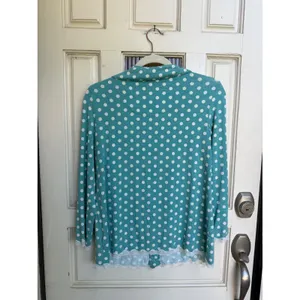 Soma Cool Nights Pajama Top Teal Polka Dot Lace‎ Trim Button Down Size Small NEW thumbnail 6