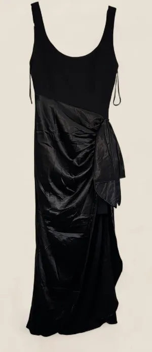 Mable silky draped bow side statement high slit maxi dress | small Black thumbnail 1