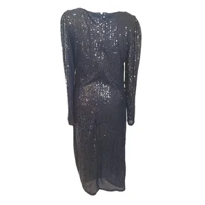 Nanette‎ Lepore Sequin Dress Womens 8 Black NEW Long Sleeve Ruched Midi Sheath thumbnail 4