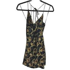 ASTR‎ The Label Mini Dress Chain Reaction Black Gold Chain Print Tie Back Small thumbnail 4