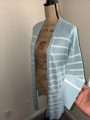 A New Day Light Blue & White Striped Open-Front Women’s Cardigan thumbnail 4
