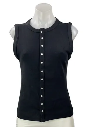 NEW Abercrombie & Fitch Women's Black Sleeveless Knit Button Down Shirt Top S thumbnail 1