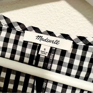 Madewell Smocked Black & White Checkered Gingham Tassel Top with Embroidery S thumbnail 10
