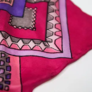 Vintage Pink & Purple Geometric Silk Square Scarf Wraps thumbnail 4