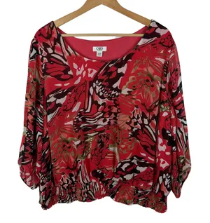 Cato Butterfly‎ Floral Print Blouse Size 22/24W Multicolor Smocked Hem Resort thumbnail 1