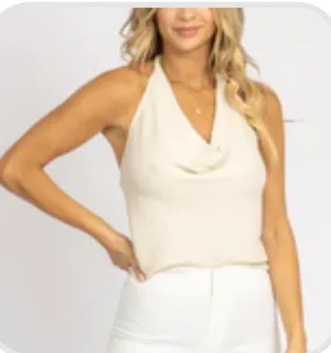Halter Cowl Neck Knit Top Tan Size M thumbnail 2