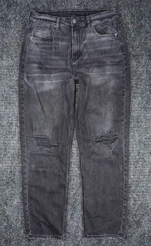 American Eagle Mom Straight Jeans Black Distressed Denim Women’s Sz 8 High Rise thumbnail 1