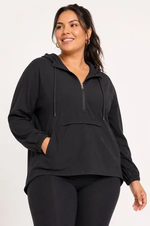 Tangerine Black Mesh Half Zip Hooded Running Jacket XL XXL thumbnail 1